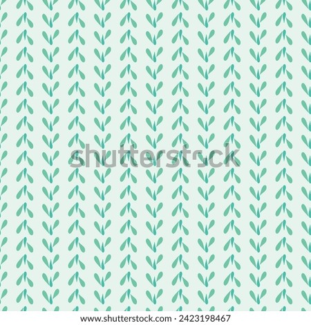 A mint background shows off vertical columns of green leaves made with teardrop shapes creating a repeat vector seamless pattern design.