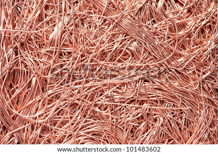 Red metal copper wire scrap materials recycling backround of punching waste