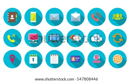 Round Communication Icons Set on light blue background