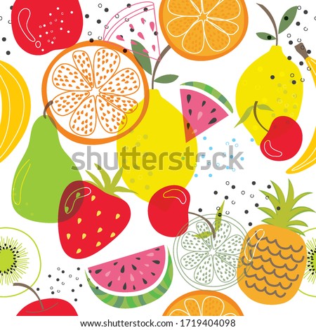 Seamless vector with fruits on white background