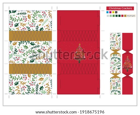 Christmas crackers sets with Cutting die line, red and green christmas crackers