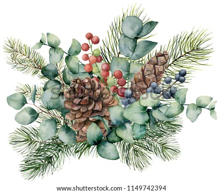 Similar – Foto Bild Winterliches Blumenbouquet in Aquarell mit pastellfarbenen Blättern, Beeren und Blumen