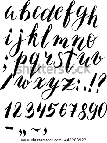 Hand painted brush alphabet, numbers and simbols in vector. ABC Painted Letters. Modern Brushed Lettering. Painted Alphabet and numbers