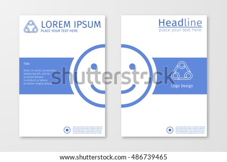 Blue annual outline report business brochure flyer design template vector with emoji or smile. Leaflet cover presentation abstract flat background, layout in A4 size for magazine, cover, poster design