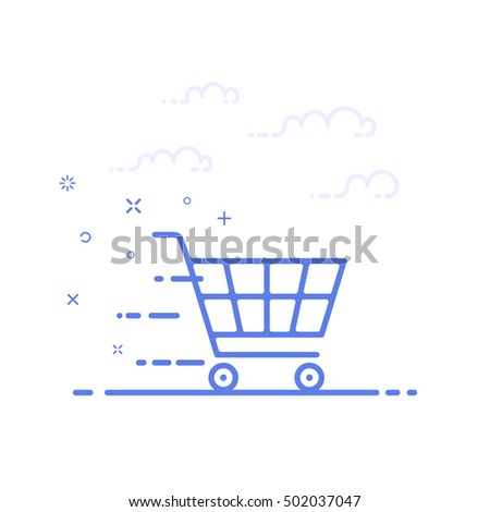 Vector illustration of icon shopping concept motion cart in line style. Design for internet shopping, banner, web page and mobile app. Outline object e-commerce. Graphic symbol isolated.