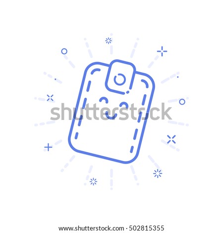 Vector illustration of icon shopping concept with smiling cute wallet in line style. Design for internet shopping, banner, web page and mobile app. Outline object e-commerce. Graphic symbol isolated.