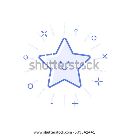 Vector illustration of icon shopping concept favorite wish in line style. Linear blue star with cute smile. Design for internet, banner, web page and mobile app. Outline object e-commerce.