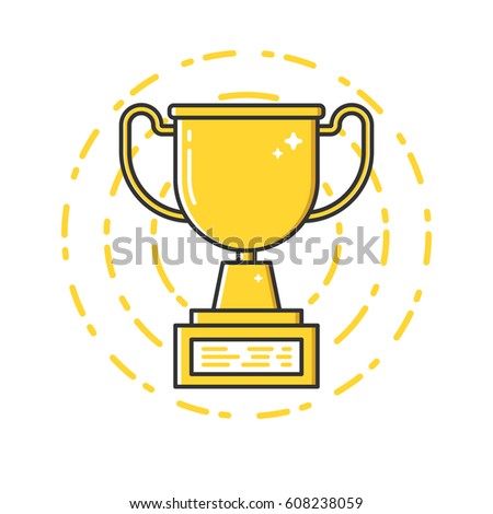 Vector business illustration of gold award cup icon in flat linear style. Graphic design concept of winner or champion on contest. Use in Web Project and Applications. Outline stock object.