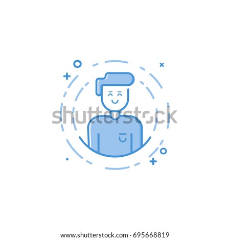Vector illustration of filled bold outline icon smiling man in circle in flat line style. Linear cute and happy boy. Graphic design concept of boy avatar use in Web Project and Applications