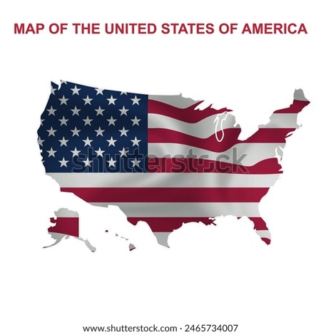 3D map of The United States Of America with flag fill inside the map, vector illustration, wavy flag effect, full EPS file.