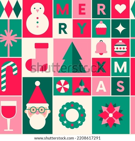 Geometric elements seamless square pattern design for christmas and new year celebration.