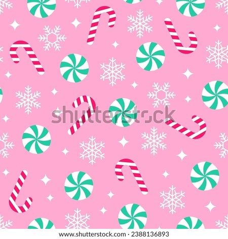 Candy and snowflake seamless pattern for Christmas and new year background.