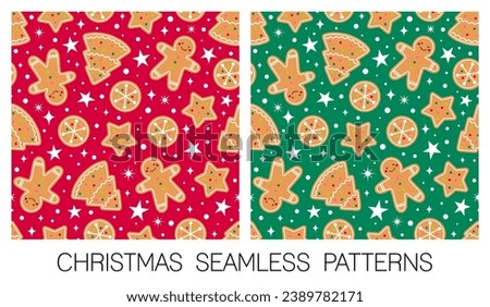 Set of cute cookies with snow and star seamless pattern design for christmas holidays background.