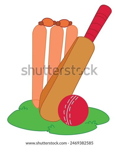 Cricket bat with stumps and ball illustration