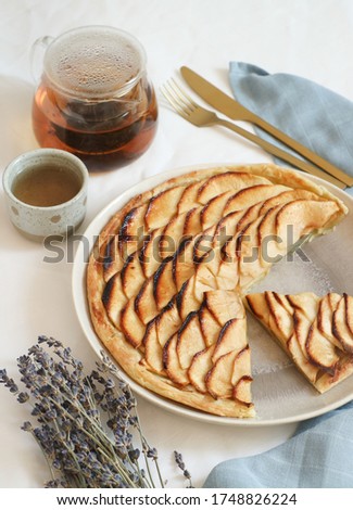 Similar – Image, Stock Photo Traditional french apple tart over brown planks