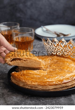 Similar – Image, Stock Photo Grabbing slice of cake. Raspberry pie with lattice top