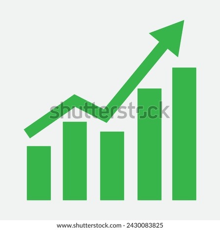 Graph going Up and Down sign with green arrows vector. Flat design vector illustration concept of sales bar chart symbol icon with arrow moving down and sales bar chart with arrow moving up eps10