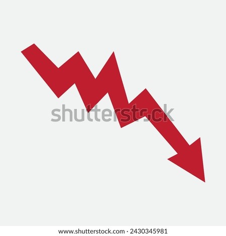 Red arrow going down stock icon on white background. flat style. Bankruptcy, financial market crash icon for your web site design, logo, app. Vector illustration. Eps file 10