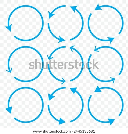Circle arrow icons set. Reiteration or renewal symbol. Vector illustration isolated on transparent background