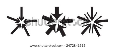 Black arrows inward outward. Pointer arrow icon. Line emblem. Navigation pointer. Vector illustration.