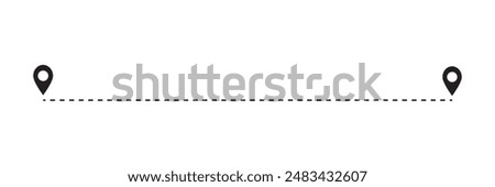 Route icon between two points with dotted path and location pin. Location pointer continuous one line drawing. GPS navigation line route mark. eps 10