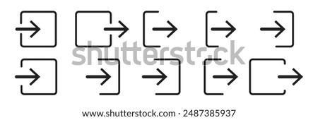 arrow Logout account icon - Enter symbol, log out icon button - arrow and door icon entry symbols in filled, thin line, outline and stroke style for apps and website