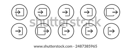 arrow Logout account icon - Enter symbol, log out icon button - arrow and door icon entry symbols in filled, thin line, outline and stroke style for apps and website