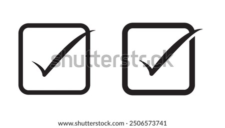 Check mark symbol, check box icon. Checkbox set with blank and checked checkbox line art vector icon for apps and websites