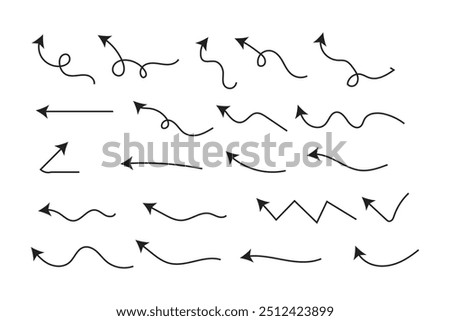 Curved dotted arrow. Zigzag arrow stripes design with dotted lines. Thin arrows. Vector illustration.