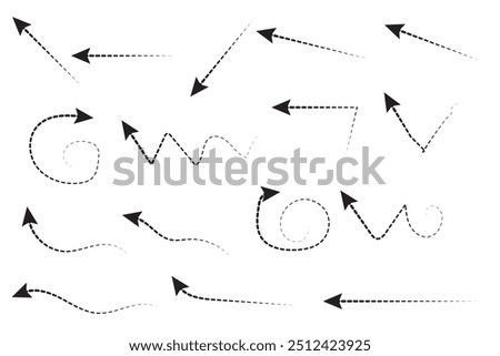 Curved dotted arrow. Zigzag arrow stripes design with dotted lines. Vector illustration.