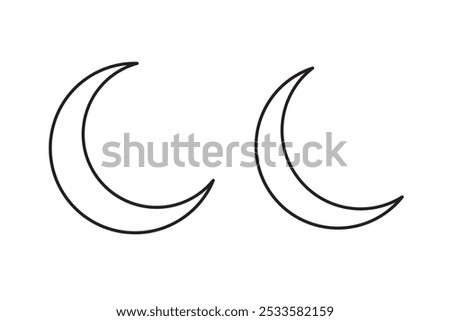 Moon icon, dark night mode icon button, night mode symbol daymode signs, Day night crescent half moon icons in filled, thin line, outline and stroke style Vector.