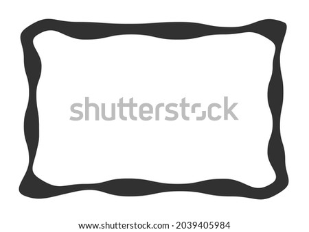 Black square vector frame on white background. Curved line, wavy edge. Frame with irregularities.