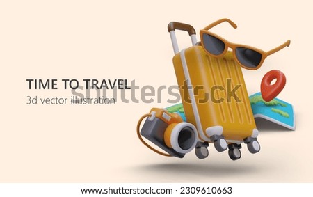 Time to travel. Search for optimal tour, location selection. Advertising of tourist business. Website template with colorful realistic elements in cartoon style