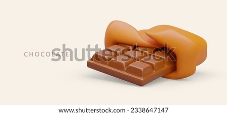 3D unfolded chocolate bar. Classic sweets. Dessert in package. Cocoa delicacy. Advertising vector banner with text. Vector concept on colored background
