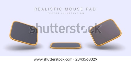 Realistic square mouse pad. Front view, right, left. Set of images with shadows. Modern computer device for user convenience. Illustrations for store, application, website
