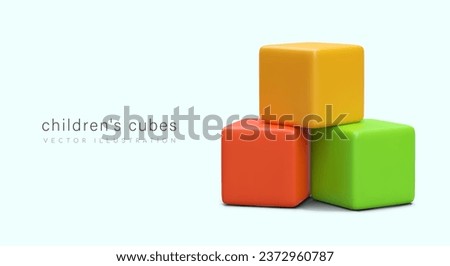 Children multicolored cubes. Educational toy. Study of colors and shapes. Realistic vector illustration. Concept for children studios, groups, preschool educational institutions