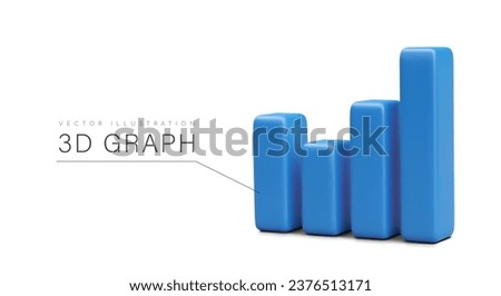 Diagram with text footnote. Rise and fall, sales and discounts. Graph for business or presentation in blue colors concept. Vector illustration in 3d realistic style