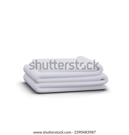 White clean folded bath towel, side view. Stack of realistic sheets. Thin blanket, plaid. Isolated illustration, icon. Textiles for bathroom, sauna, swimming pool. Template for web design