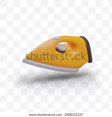 Side view on modern iron. Irons as electric household appliance for steaming clothes. Colorful design in yellow color. Vector illustration in 3d style with shadow
