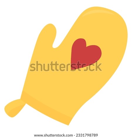 Kitchen glove vector illustration for cooking lovers. Emoji cook with love, Oven Mitts with a heart on the palm. For pastry, chefs, bakeries, recipe book, grilling, baking.
Cooking glove, Mittens warm