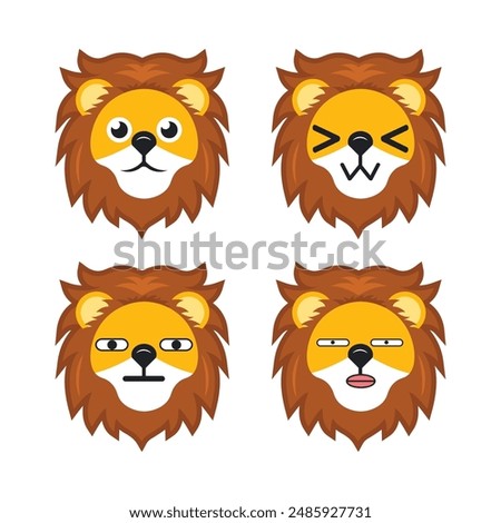 Vector set of cute Lion face emoticons with various expressions. Isolated on white background.