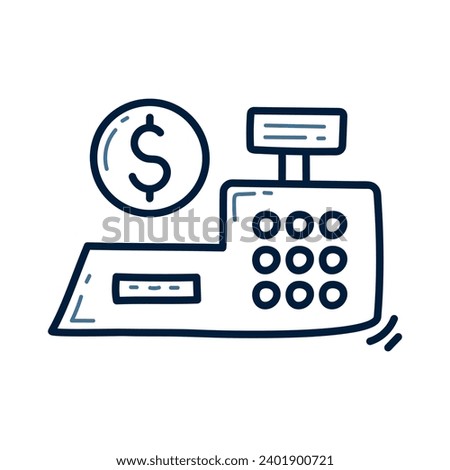 Hand drawn cashier doodle line illustration. Cashier doodle icon vector.