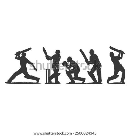 Cricket Players Silhouettes, Cricket player silhouettes Collection, Set of cricket players silhouette