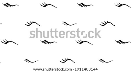 Eyelashes seamless pattern. Black-white abstract print with closed female eyes. Fashion background. Wallpaper with cute cartoon long eyelashes.