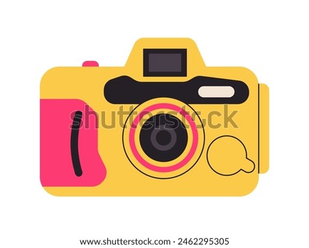 Retro film photo camera isolated on white background. Old vintage analog disposable photo camera. Hand-drawn colored flat vector illustration