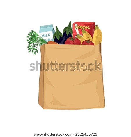 Paper Bag With Grocery Icon Vector Design.