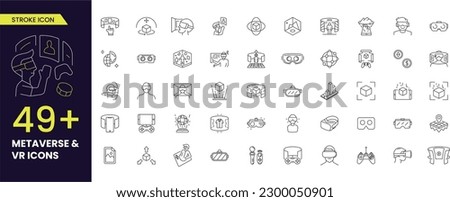 Metaverse line icon set. Included the icons as Virtual, World, Virtual reality, VR, Digital, Earth, metaverse concept, Futuristic and more icons in editable stroke.