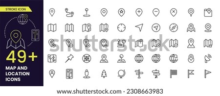 Simple Set of Vector Line Icons. Contains such Icons as Map with a Pin, Route map, Navigator, Direction, location and more. Editable Stroke icon 