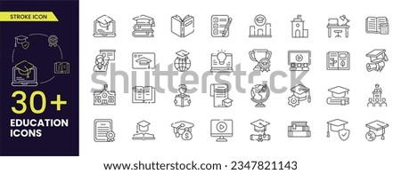 Collection of stroke icons for education. Natural and mathematical science, additional education, tutorship Set of education signs and symbols.