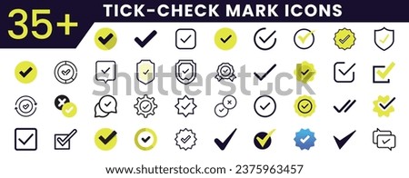 Check mark tick or correct icon. Different icons checklist vector design. Check-mark icon for business, office, poster, and web designs. Icons collections